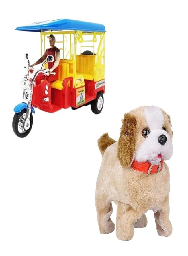MKY Pull Back E-Rickshaw Toy | Friction-Powered Auto Rickshaw with Realistic Design and Barking, Waging Tail, Walking and Jumping Puppy Baby Toy (Combo of 2) - Image 1